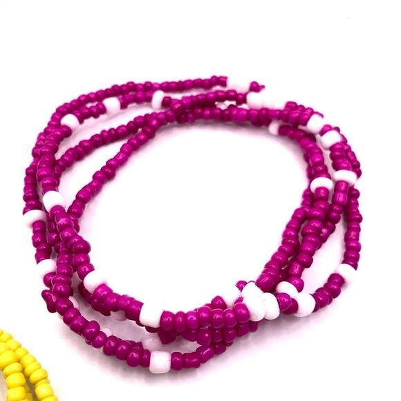 Yellow and pink seed bead necklace waist or bracelet - Picture 5 of 7